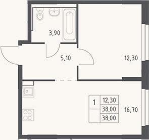 Планировка: 2-к, 38 м²