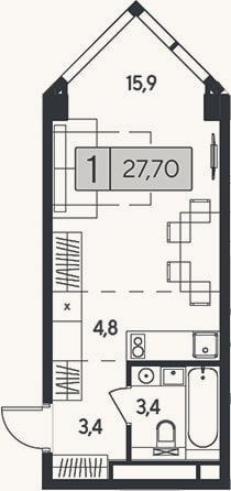 Планировка: Студия, 27,7 м²