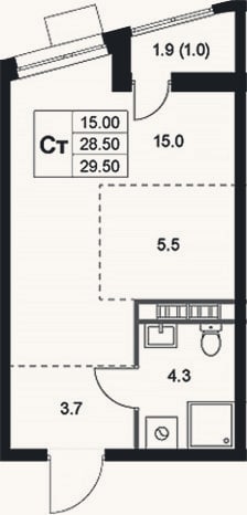Планировка: Студия, 28,5 м²