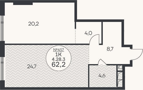 Планировка: 2-к, 62,2 м²
