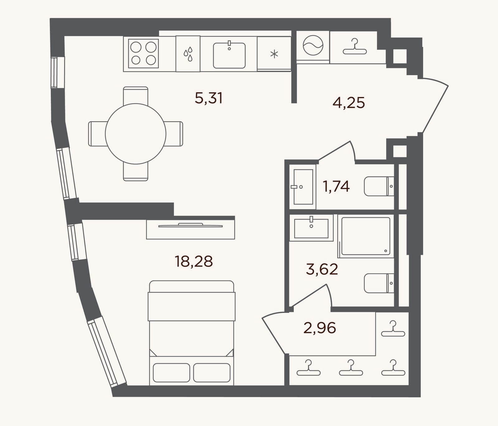 Планировка: Студия, 36,2 м²
