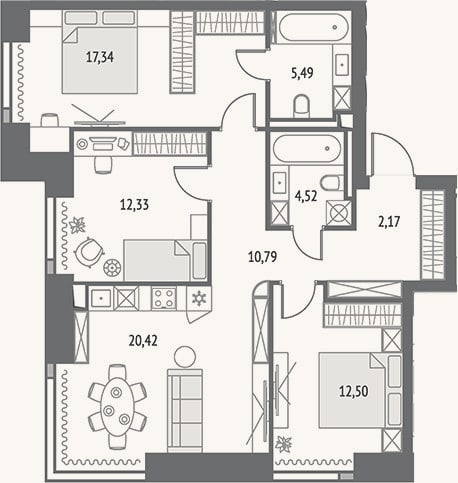 Планировка: 4+ к, 85,6 м²