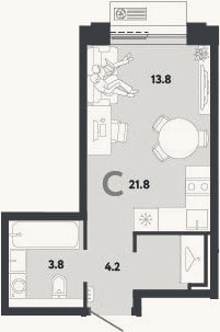 Планировка: Студия, 21,8 м²