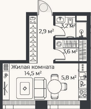 Планировка: Студия, 29,9 м²
