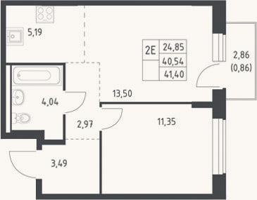 Планировка: 2-к, 40,5 м²