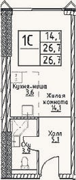 Планировка: Студия, 26,7 м²