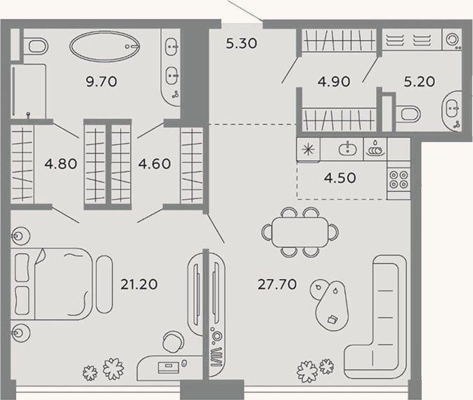 Планировка: 2-к, 87,9 м²