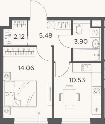 Планировка: 1-к, 36,1 м²