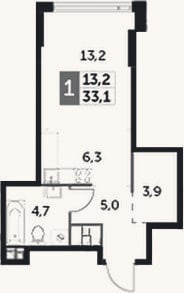 Планировка: Студия, 33,1 м²