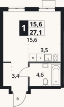 Планировка: Студия, 27,1 м²