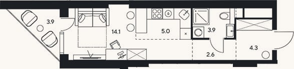 Планировка: Студия, 29,9 м²