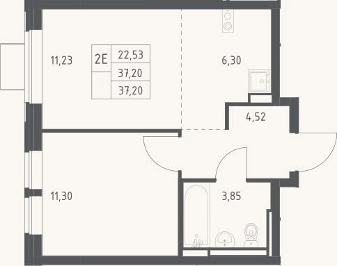 Планировка: 2-к, 37,2 м²
