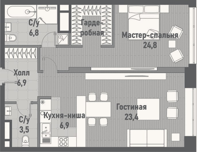 Планировка: 2-к, 72,3 м²