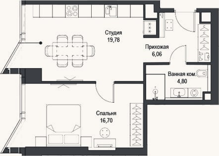 Планировка: 2-к, 47,3 м²