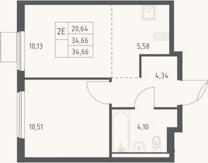 Планировка: 2-к, 34,7 м²