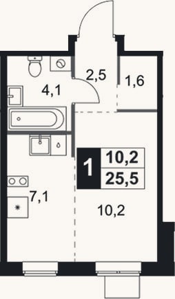 Планировка: Студия, 25,5 м²