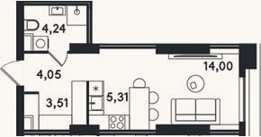 Планировка: Студия, 31,1 м²