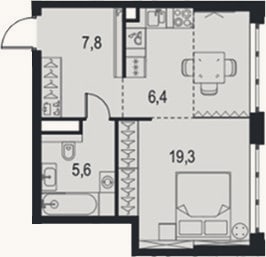 Планировка: Студия, 39,1 м²
