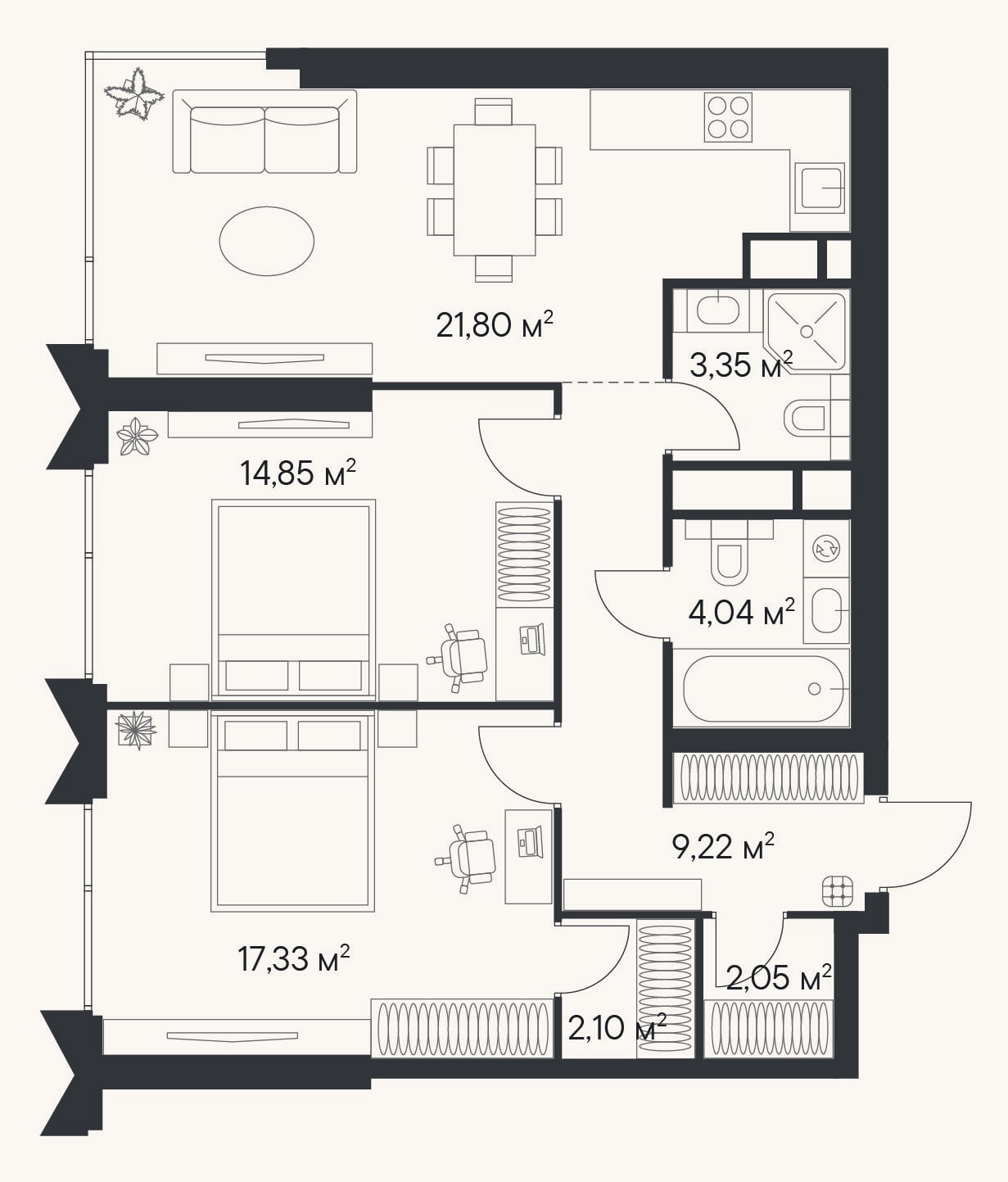 Планировка: 3-к, 73,2 м²