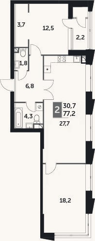 Планировка: 2-к, 75,9 м²