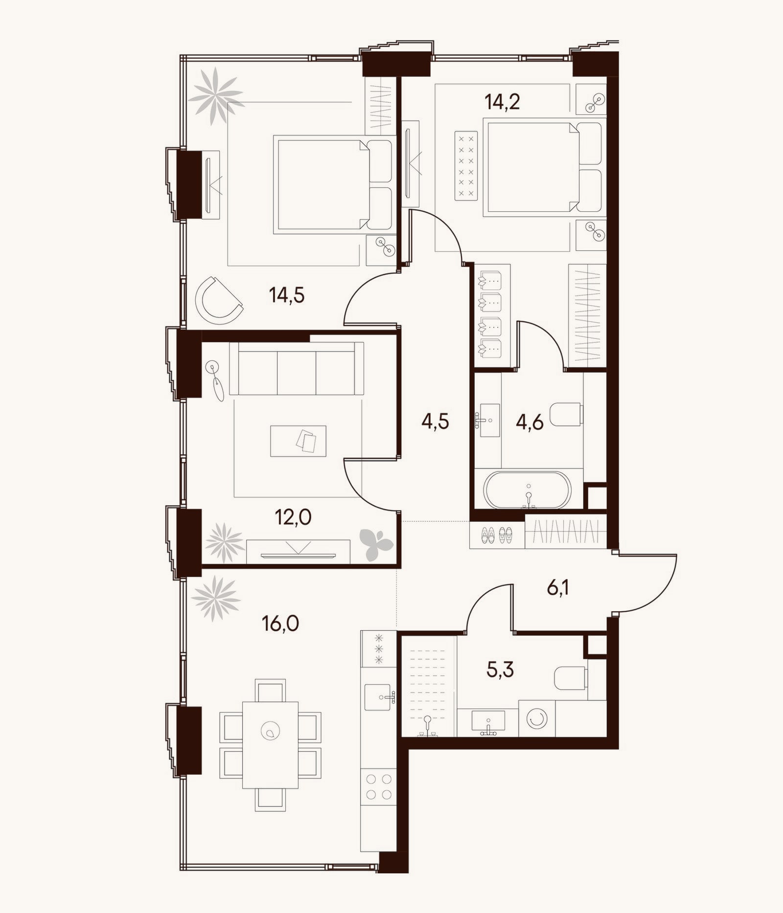 Планировка: 3-к, 77,2 м²