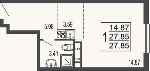 Планировка: Студия, 27,9 м²