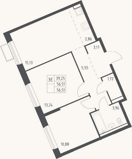 Планировка: 3-к, 56,5 м²