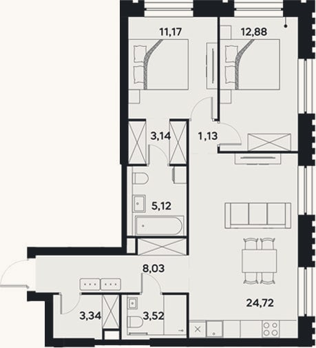 Планировка: 3-к, 73,1 м²