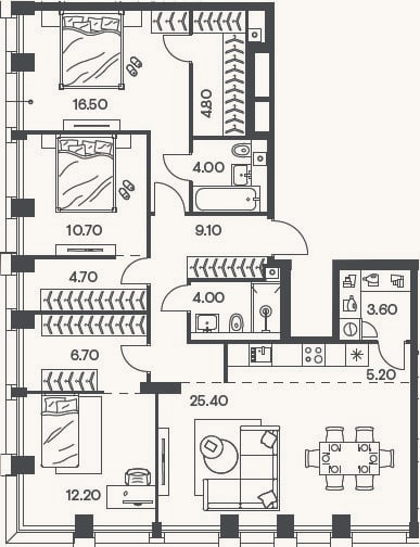 Планировка: 4+ к, 106,9 м²