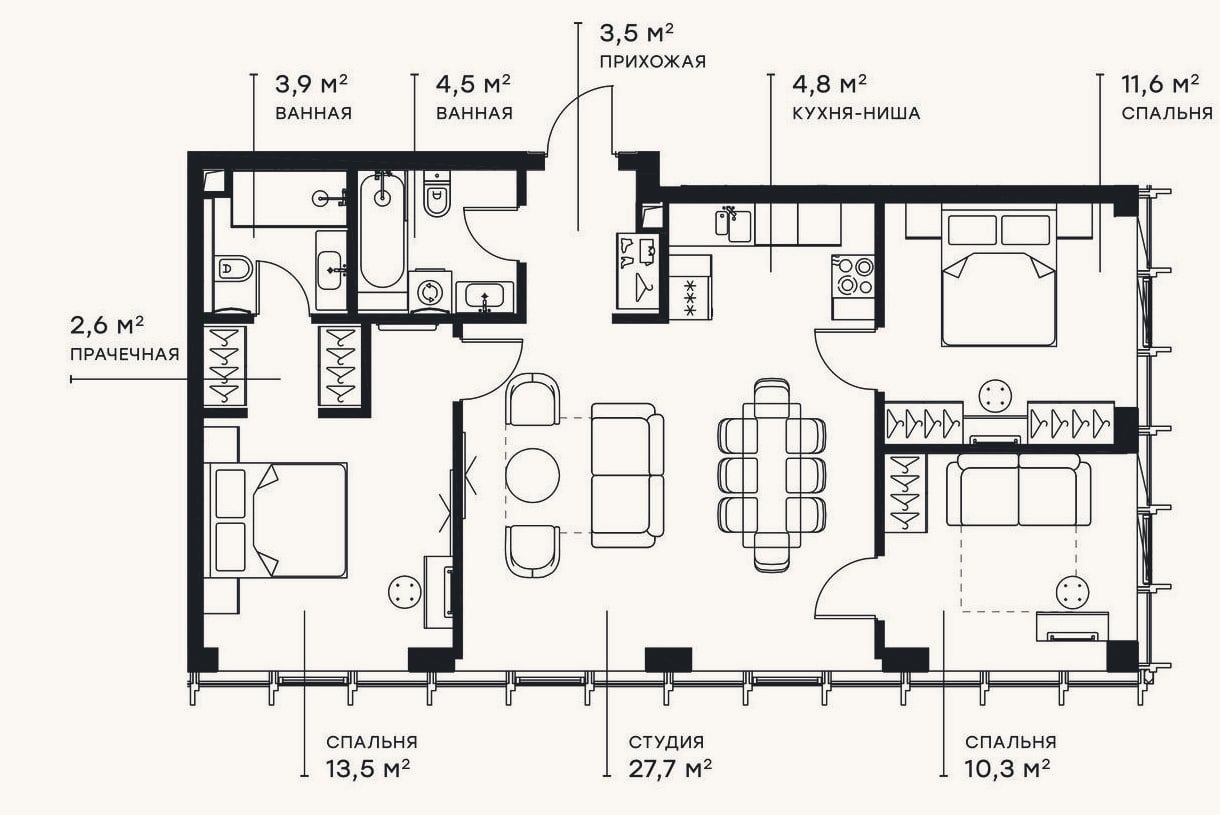 Планировка: 4+ к, 82,5 м²