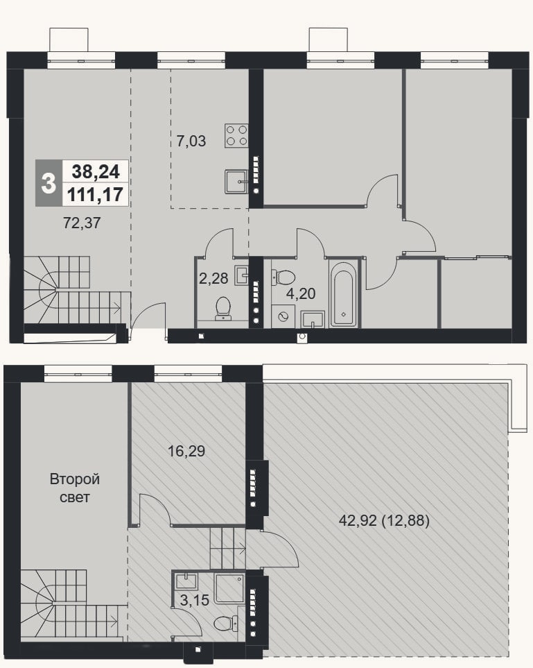 Планировка: 3-к, 98,3 м²