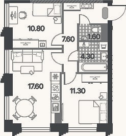 Планировка: 3-к, 53,2 м²