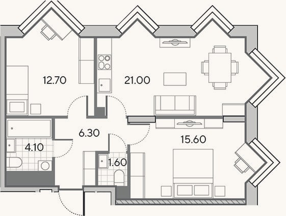 Планировка: 3-к, 61,3 м²