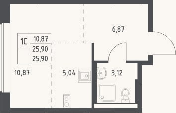 Планировка: Студия, 25,9 м²