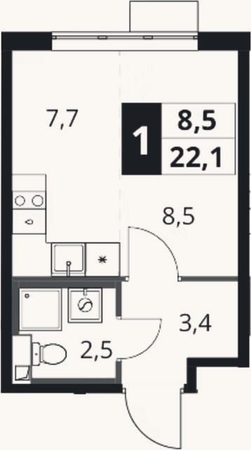Планировка: Студия, 22,1 м²