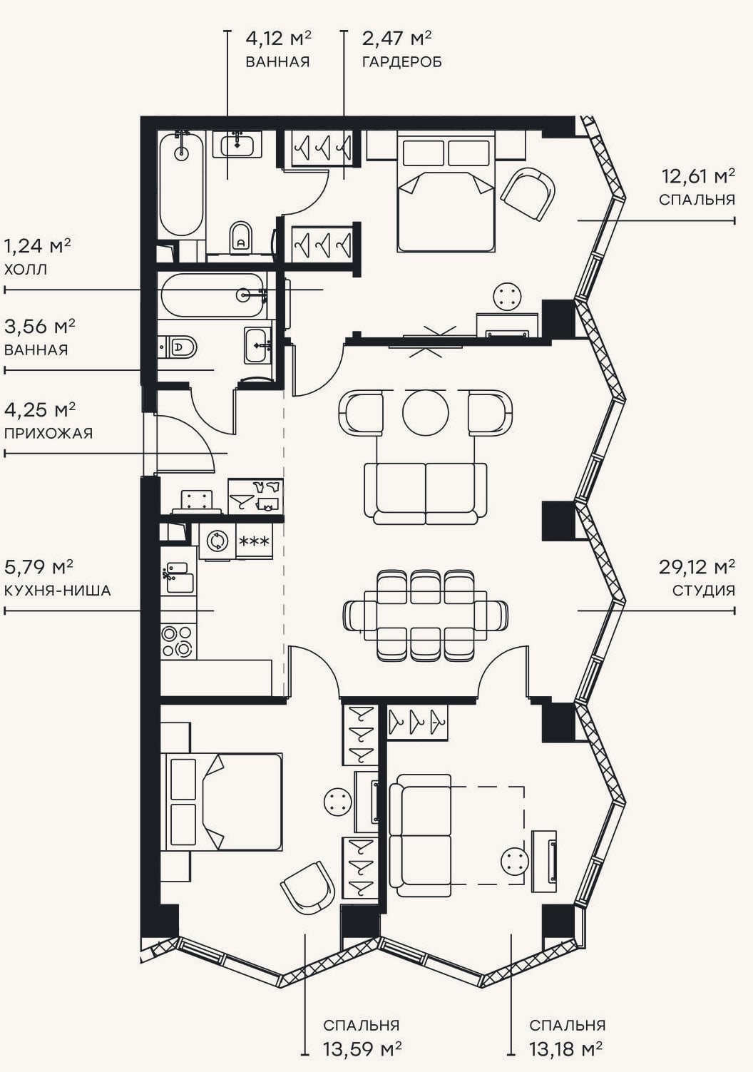 Планировка: 4+ к, 91,4 м²