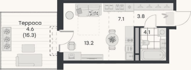 Планировка: Студия, 28,2 м²