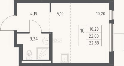 Планировка: Студия, 22,8 м²