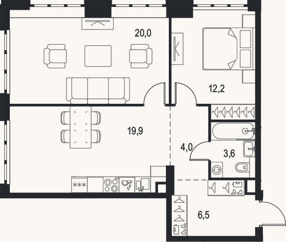 Планировка: 2-к, 66,2 м²