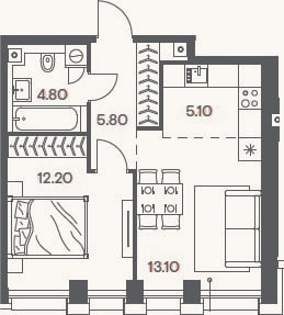 Планировка: 2-к, 41 м²