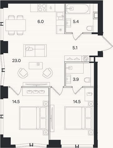 Планировка: 3-к, 72,4 м²