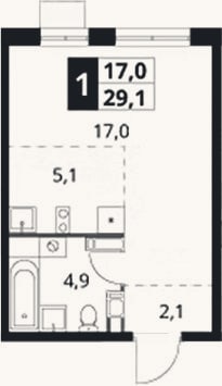Планировка: Студия, 29,1 м²
