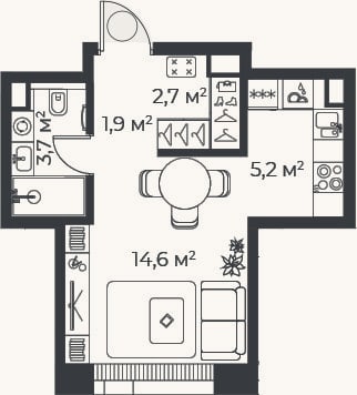 Планировка: Студия, 28 м²