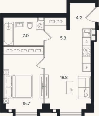Планировка: 2-к, 51 м²