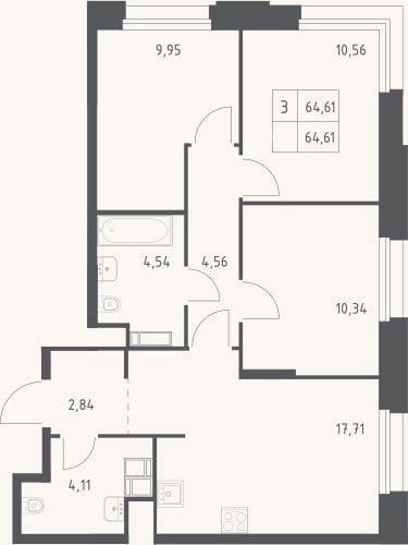Планировка: 4+ к, 64,6 м²