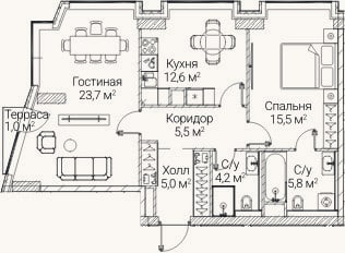 Планировка: 2-к, 71,2 м²