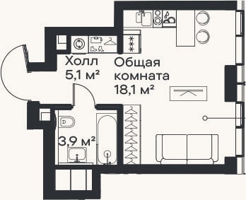 Планировка: Студия, 27,1 м²