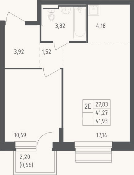 Планировка: 2-к, 41,3 м²