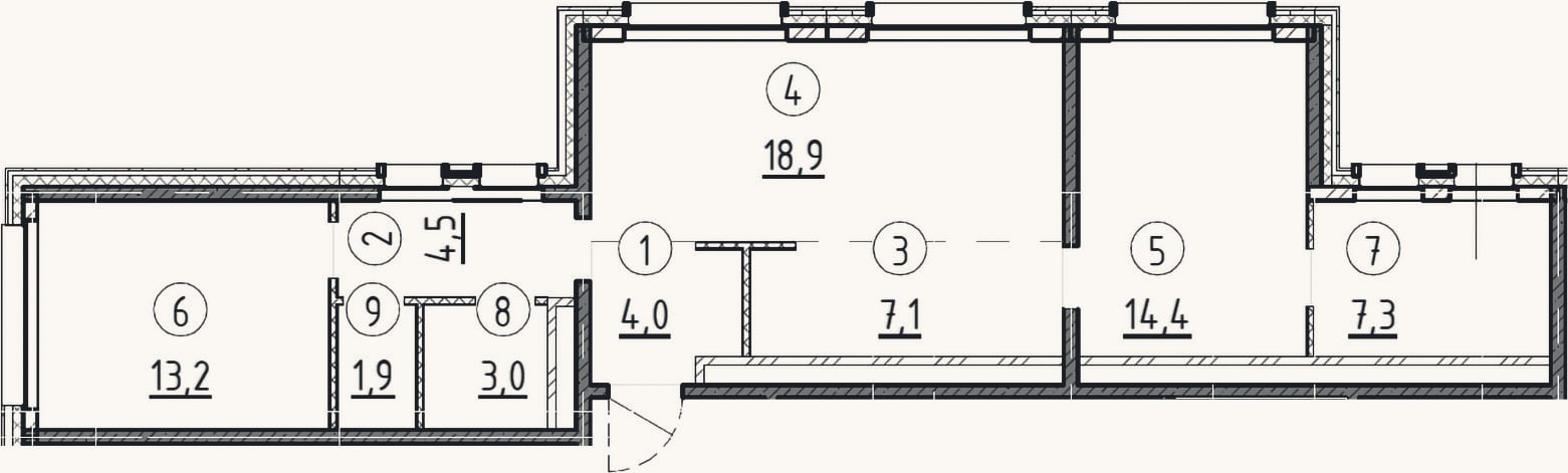 Планировка: 2-к, 74,3 м²