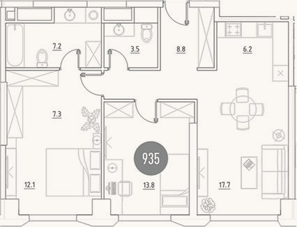 Планировка: 3-к, 76,6 м²